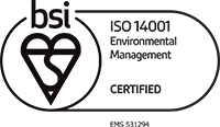 Badge certifié BSI ISO 14001 pour la gestion environnementale